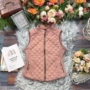Love Tree Quilted Pink Vest with Gold Accents